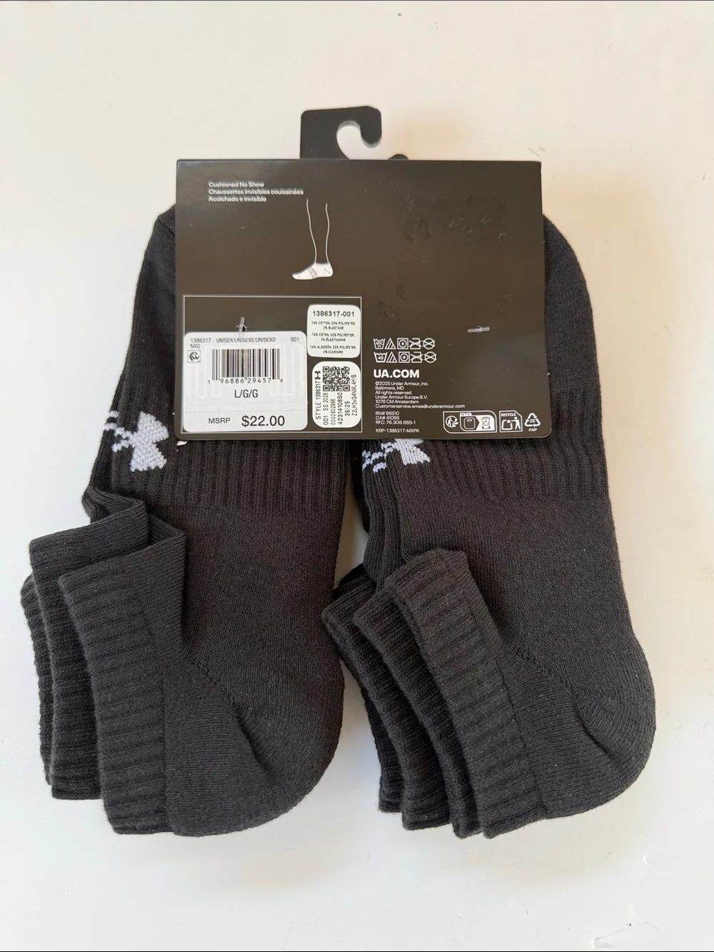 New Men’s Under Armour 6 Pack Cushioned no Show Socks